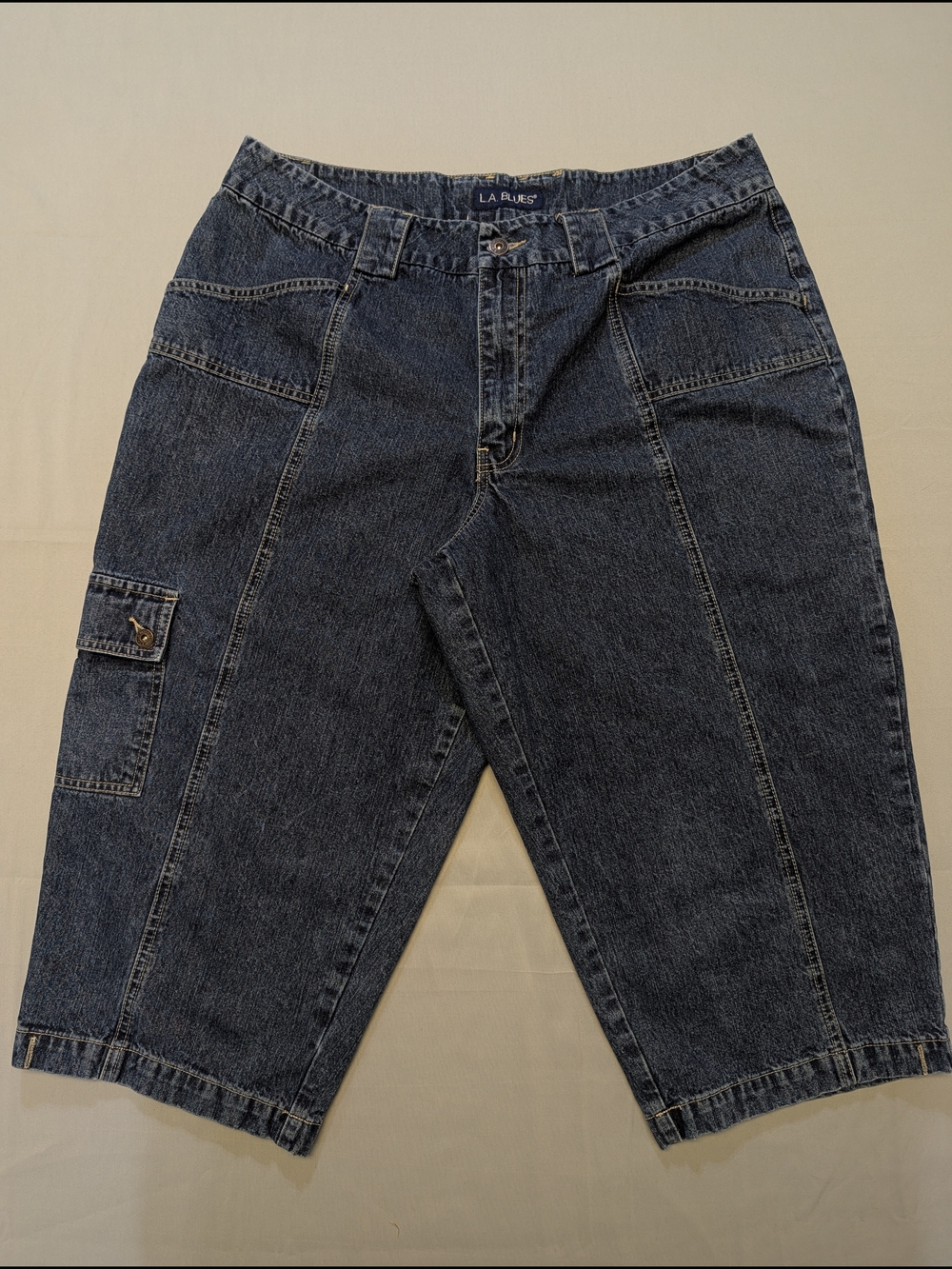 Vtg Y2K L.A. Blues Women's Size 20W Dark Blue Denim Jeans Capris Pockets